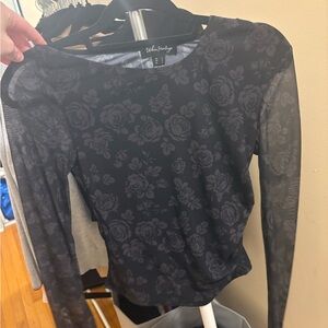 Brandy Melville Dark Gray Floral Long Sleeve Top